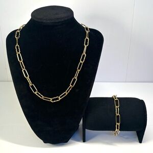 18k gold-plated stainless steel clip chain necklace & bracelet set